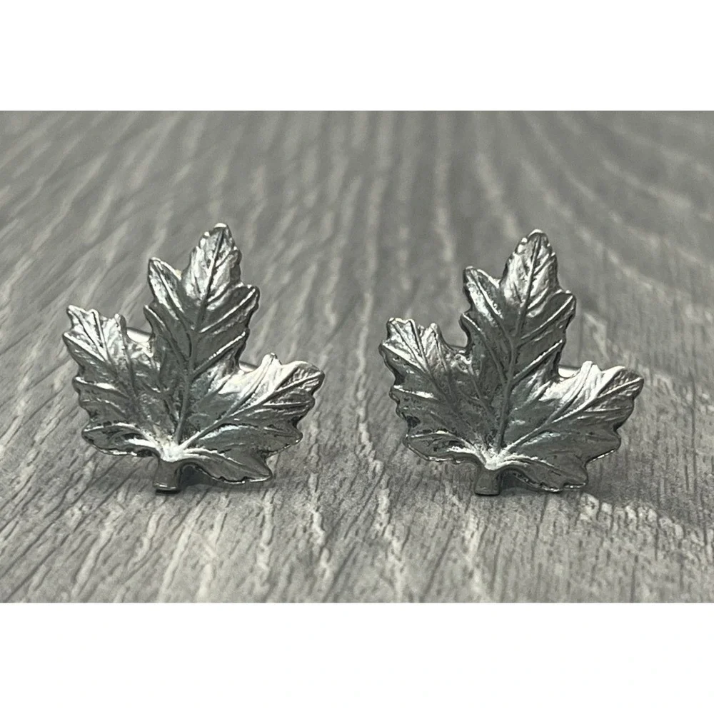 Maple Leaf Cufflinks Men Silver Tone Canadian Formal Dress Shirt Jewelry
